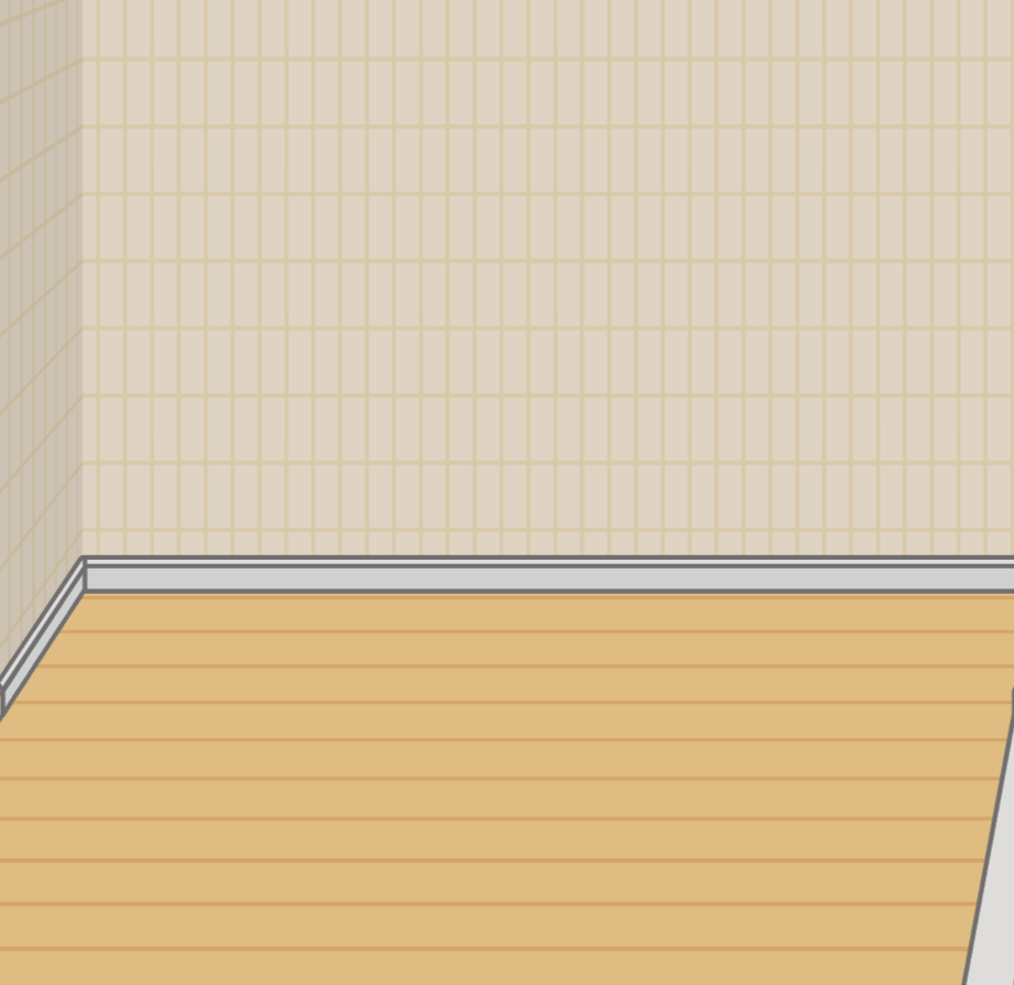 Small-square wallpaper and yellow-line flooring for a Toca Boca cozy bathroom