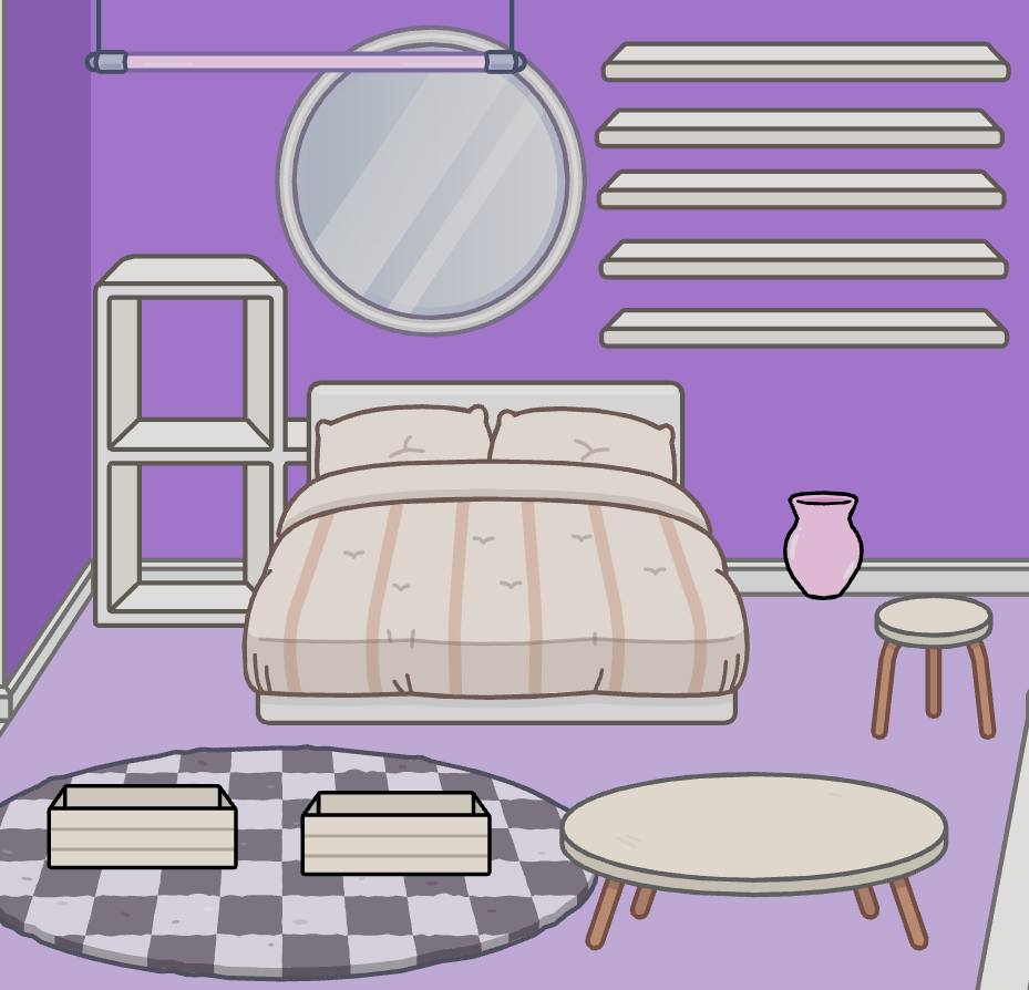 Toca Boca purple princess bedroom furniture and items