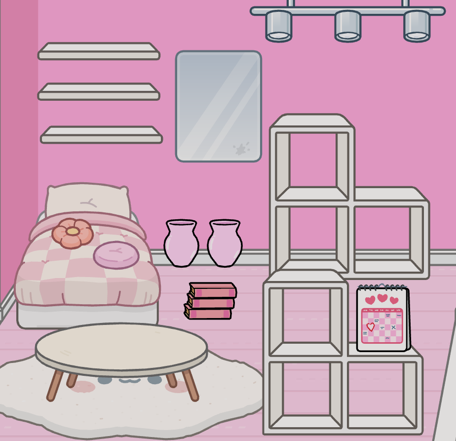 Furniture and items for a Toca Boca pink princess bedroom