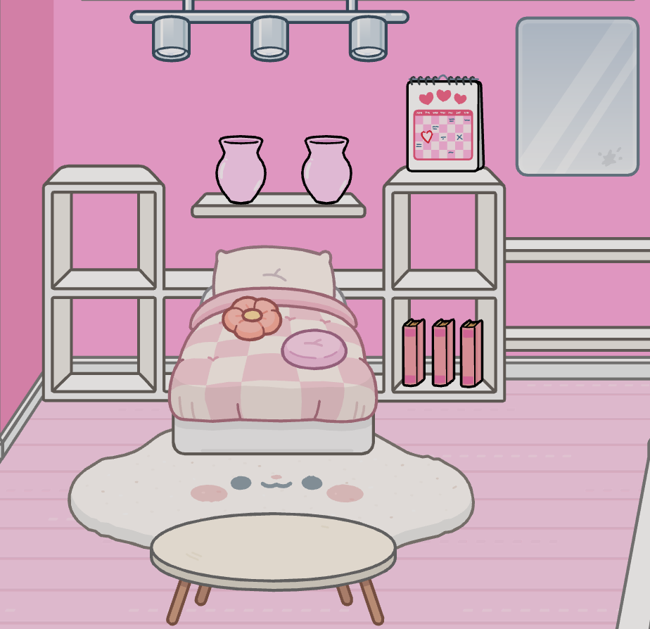 Arrange furniture for a Toca Boca pink princess bedroom