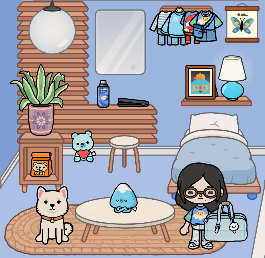 Finished sky-blue Toca Boca teen room design