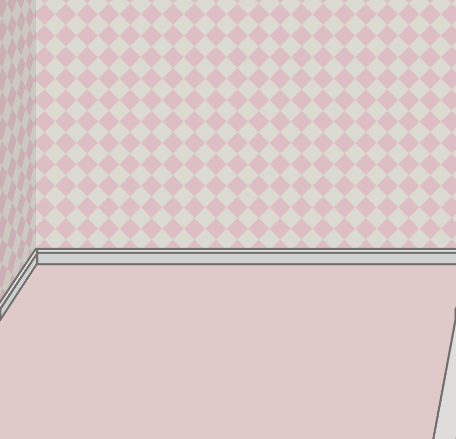 Pink and white checkerboard wallpaper for a Toca Boca groovy bathroom